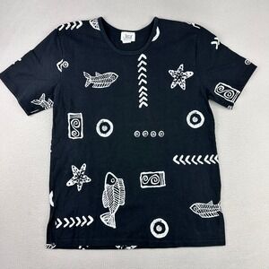 VTG Jostar Fish Starfish‎ T-Shirt Women L Black Nautical Short Sleeve Lagenlook